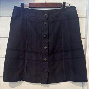 LOFT Blue and Black Plaid Button-Down Skater Skirt in size 6